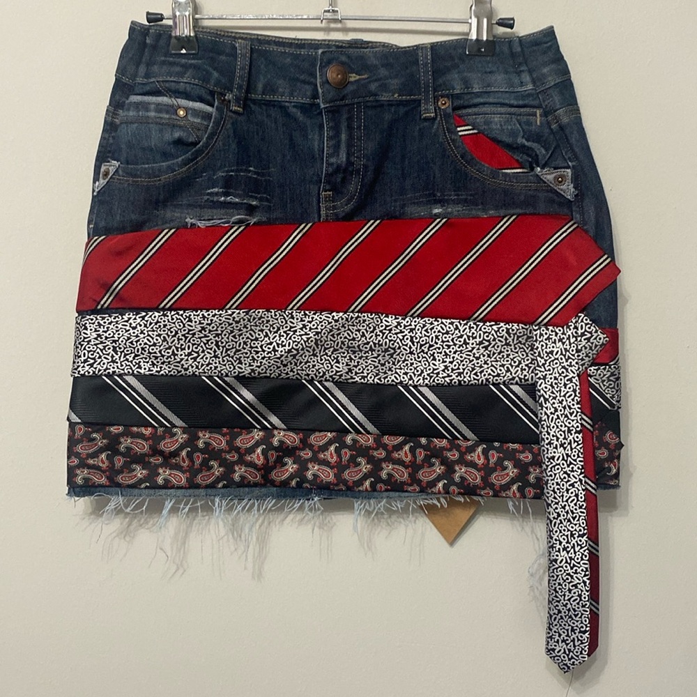 Girls Sat In Tie Denim Mini